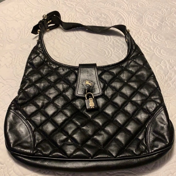 Vintage Burberry Authentic Black Quilted Leather Brooke Hobo Handbag - Picture 1 of 15